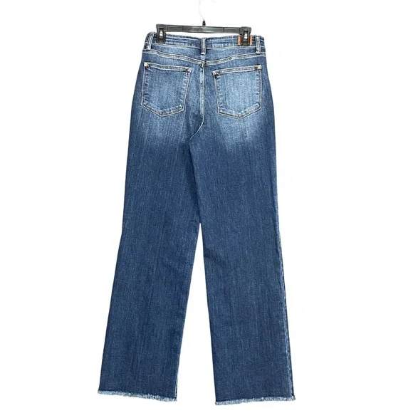 Judy Blue Veronica Women's 11/30 Wide Leg Jeans Button Fly Dark Wash Frayed Hem - Picture 2 of 9